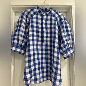 Polo Ralph Lauren Blue Gingham Linen Blouse. Size 12.